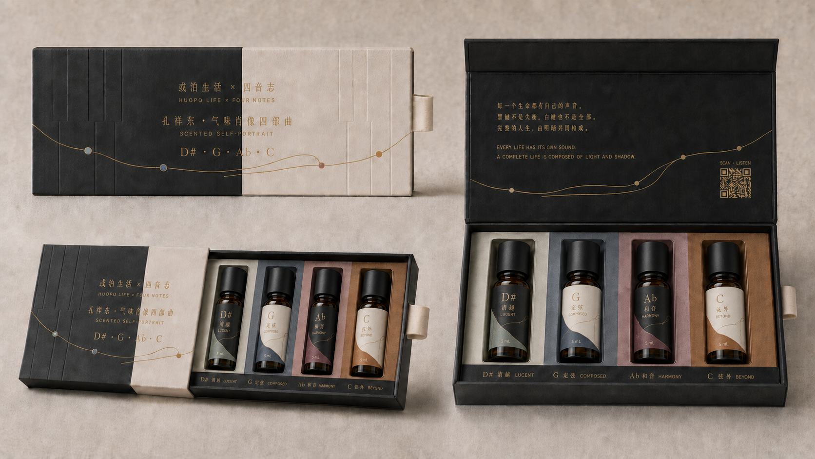 四音真皮收藏礼盒与四支5ml纯植物气味作品